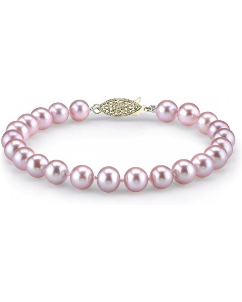 14K Gold AAA Quality Round Pink Freshwater Cultured Pearl Bracelet for Women Yellow Gold 6.5 Inches $34.20 Bracelets