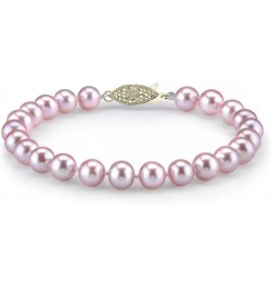 14K Gold AAA Quality Round Pink Freshwater Cultured Pearl Bracelet for Women Yellow Gold 6.5 Inches $34.20 Bracelets