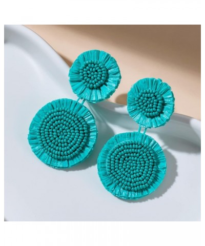 Boho Raffia Dangle Earrings Beaded - Handmade Tropical Flower Earrings for Summer Beach Vacation TURQUOISE $9.71 Earrings