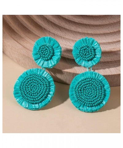 Boho Raffia Dangle Earrings Beaded - Handmade Tropical Flower Earrings for Summer Beach Vacation TURQUOISE $9.71 Earrings