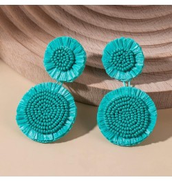 Boho Raffia Dangle Earrings Beaded - Handmade Tropical Flower Earrings for Summer Beach Vacation TURQUOISE $9.71 Earrings