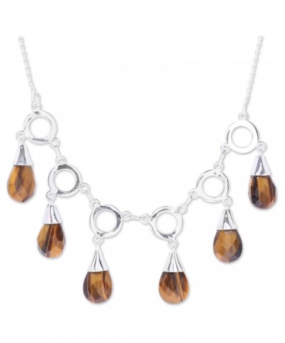 Handmade Tigers Eye Waterfall Necklace Linked from India .925 Sterling Silver Pendant Gemstone 'Delightful Dance' $51.29 Neck...