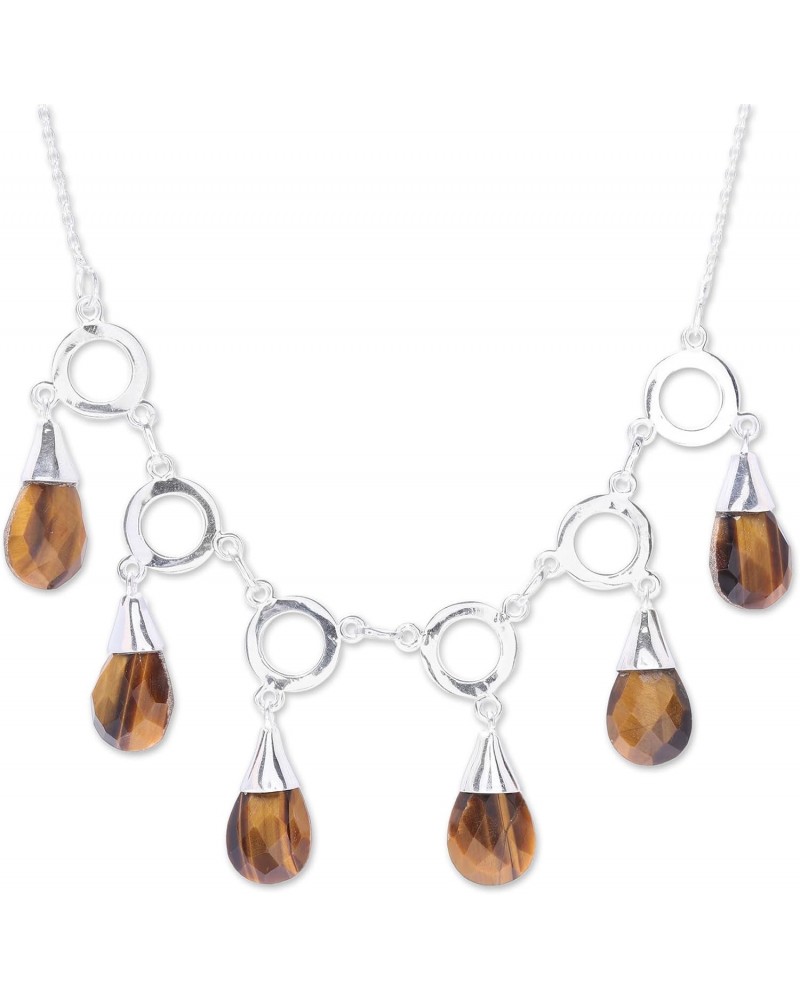 Handmade Tigers Eye Waterfall Necklace Linked from India .925 Sterling Silver Pendant Gemstone 'Delightful Dance' $51.29 Neck...