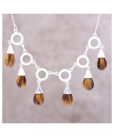 Handmade Tigers Eye Waterfall Necklace Linked from India .925 Sterling Silver Pendant Gemstone 'Delightful Dance' $51.29 Neck...