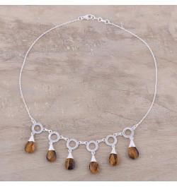 Handmade Tigers Eye Waterfall Necklace Linked from India .925 Sterling Silver Pendant Gemstone 'Delightful Dance' $51.29 Neck...