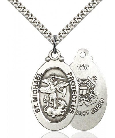 Sterling Silver Catholic Saint Armed Forces Military Medal Pendant, 1 1/4 Inch to 1 1/8 Inch Saint Michael - Coast Guard $45....