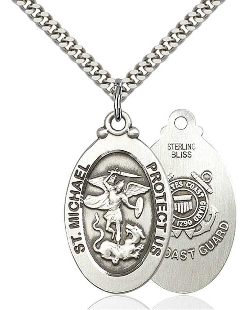 Sterling Silver Catholic Saint Armed Forces Military Medal Pendant, 1 1/4 Inch to 1 1/8 Inch Saint Michael - Coast Guard $45....