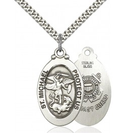 Sterling Silver Catholic Saint Armed Forces Military Medal Pendant, 1 1/4 Inch to 1 1/8 Inch Saint Michael - Coast Guard $45....