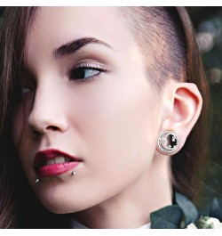 2Pcs Ear Gauges for Women Hollow Sun Moon Asymmetrical Plugs Single Flared Saddle Stretching Gauge Tunnels Expanders Stainles...