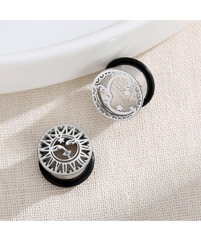 2Pcs Ear Gauges for Women Hollow Sun Moon Asymmetrical Plugs Single Flared Saddle Stretching Gauge Tunnels Expanders Stainles...