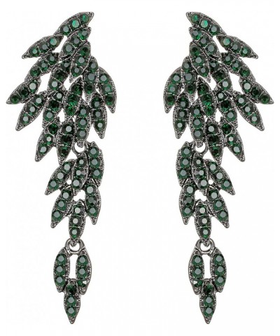 Art Deco Angel Wings Rhinestone Retro Statement Earrings for Women Dangling Chandelier Long Drop 06-Emerald Color Black-tone ...