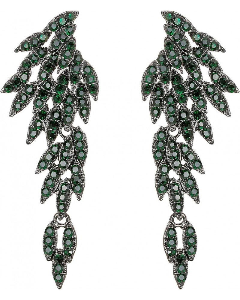 Art Deco Angel Wings Rhinestone Retro Statement Earrings for Women Dangling Chandelier Long Drop 06-Emerald Color Black-tone ...