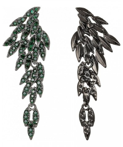 Art Deco Angel Wings Rhinestone Retro Statement Earrings for Women Dangling Chandelier Long Drop 06-Emerald Color Black-tone ...