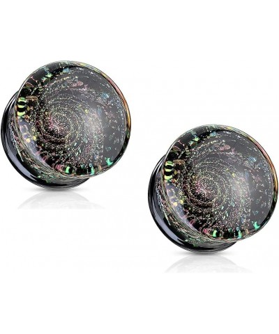 Multicolor Aurora Borealis Sparkle Swirl Galaxy Double Flared Glass Plugs, Sold as a Pair 10mm (00GA) $10.96 Body Jewelry