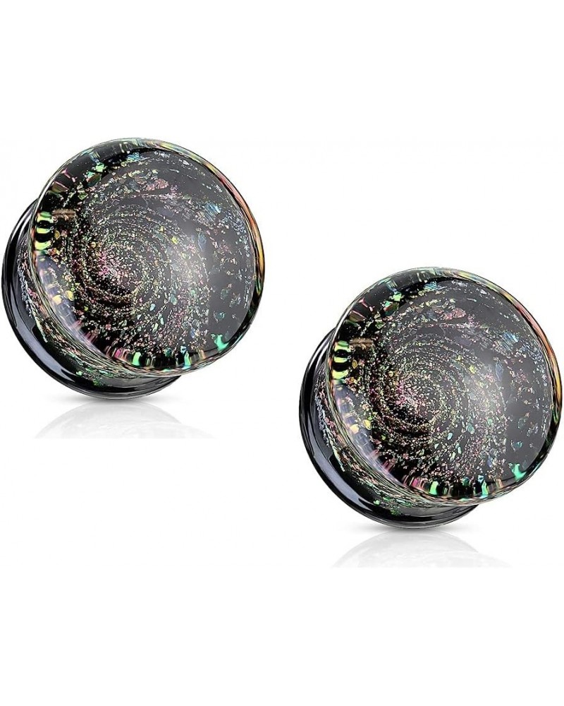 Multicolor Aurora Borealis Sparkle Swirl Galaxy Double Flared Glass Plugs, Sold as a Pair 10mm (00GA) $10.96 Body Jewelry