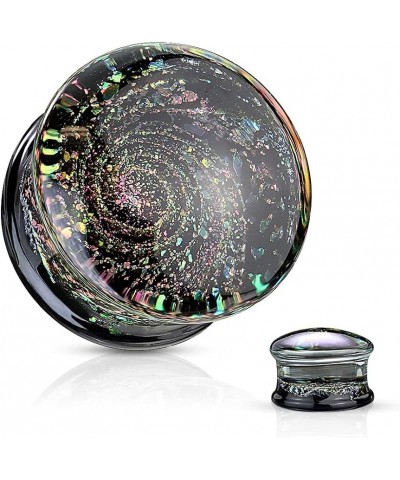 Multicolor Aurora Borealis Sparkle Swirl Galaxy Double Flared Glass Plugs, Sold as a Pair 10mm (00GA) $10.96 Body Jewelry