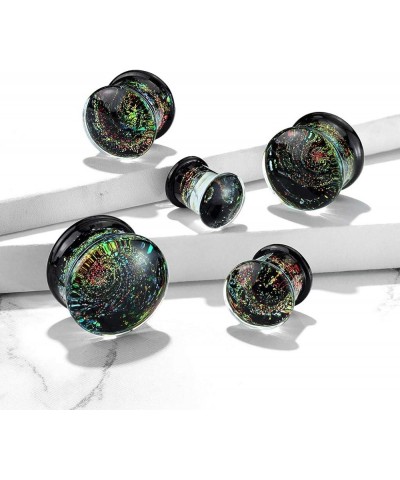 Multicolor Aurora Borealis Sparkle Swirl Galaxy Double Flared Glass Plugs, Sold as a Pair 10mm (00GA) $10.96 Body Jewelry