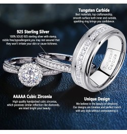 Newshe Wedding Rings Set for Him and Her Women Mens Tungsten Bands Round Cz 3Ct Sterling Silver Size 5-13 Men's Size 9 & Wome...