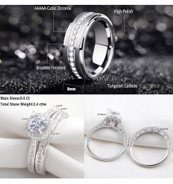 Newshe Wedding Rings Set for Him and Her Women Mens Tungsten Bands Round Cz 3Ct Sterling Silver Size 5-13 Men's Size 9 & Wome...