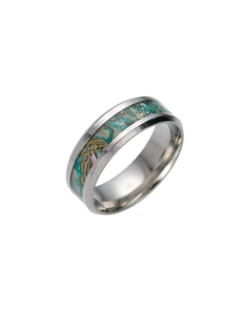 Titanium Colorful Natural Abalone Shell Inlay Stainless Steel Ring for Women Men Mother of Pearl Sea Rippled Wedding Promise ...