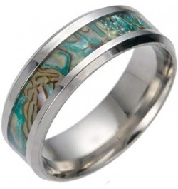 Titanium Colorful Natural Abalone Shell Inlay Stainless Steel Ring for Women Men Mother of Pearl Sea Rippled Wedding Promise ...