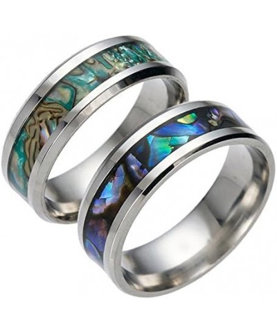 Titanium Colorful Natural Abalone Shell Inlay Stainless Steel Ring for Women Men Mother of Pearl Sea Rippled Wedding Promise ...