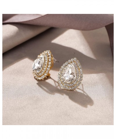 Wedding Austrian Crystal Stud Earrings for Bride, Elegant Teardrop Rhinestone Earrings Jewelry for Women Girls Clear Gold-Ton...