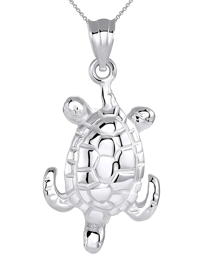 10k Gold Lucky Honu Sea Turtle Tortoise Longevity Charm Pendant necklace 16.0 Inches White Gold $113.39 Necklaces