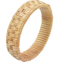 Dainty Rattan Geometric Bracelets Handmade Woven Lightweight Straw Wicker Braid Ethnic Round Statement Chunky Bangle for Wome...