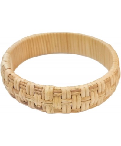 Dainty Rattan Geometric Bracelets Handmade Woven Lightweight Straw Wicker Braid Ethnic Round Statement Chunky Bangle for Wome...