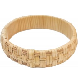 Dainty Rattan Geometric Bracelets Handmade Woven Lightweight Straw Wicker Braid Ethnic Round Statement Chunky Bangle for Wome...