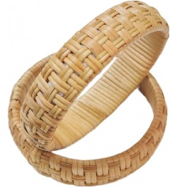 Dainty Rattan Geometric Bracelets Handmade Woven Lightweight Straw Wicker Braid Ethnic Round Statement Chunky Bangle for Wome...