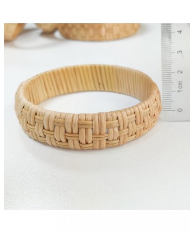 Dainty Rattan Geometric Bracelets Handmade Woven Lightweight Straw Wicker Braid Ethnic Round Statement Chunky Bangle for Wome...