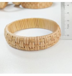 Dainty Rattan Geometric Bracelets Handmade Woven Lightweight Straw Wicker Braid Ethnic Round Statement Chunky Bangle for Wome...