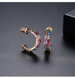 Fashion Earrings for Women, Women Earing Copper Post with Friction Back Hoop Earrings Moon Shape Design with Cubic Zirconia R...