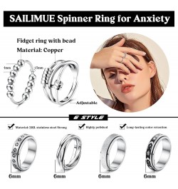 4/6/8/9 Pcs Fidget Anxiety Ring for Women Men Stainless Steel Spinner Ring for Anxiety Bead Flower Sun Moon Star Stress Relie...