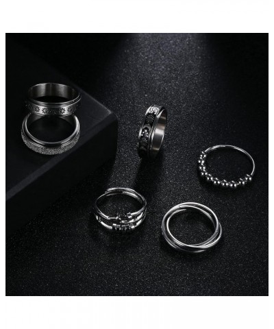 4/6/8/9 Pcs Fidget Anxiety Ring for Women Men Stainless Steel Spinner Ring for Anxiety Bead Flower Sun Moon Star Stress Relie...