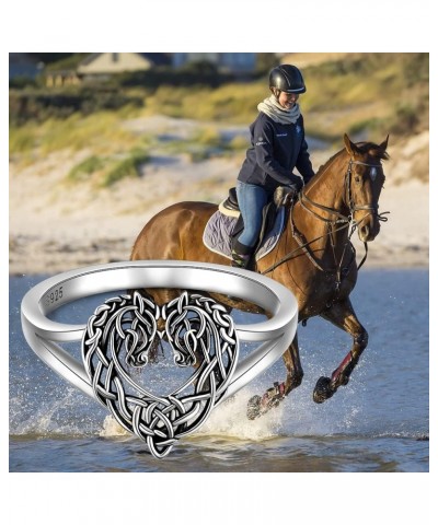 Horse Ring Sterling Silver Celtic Horse Rings for Women Couples Celtic Knot Cowgirl Equestrian Horses Jewelry Horsey Gifts $1...