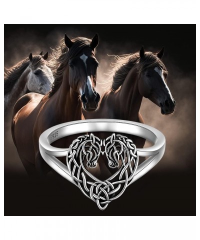 Horse Ring Sterling Silver Celtic Horse Rings for Women Couples Celtic Knot Cowgirl Equestrian Horses Jewelry Horsey Gifts $1...