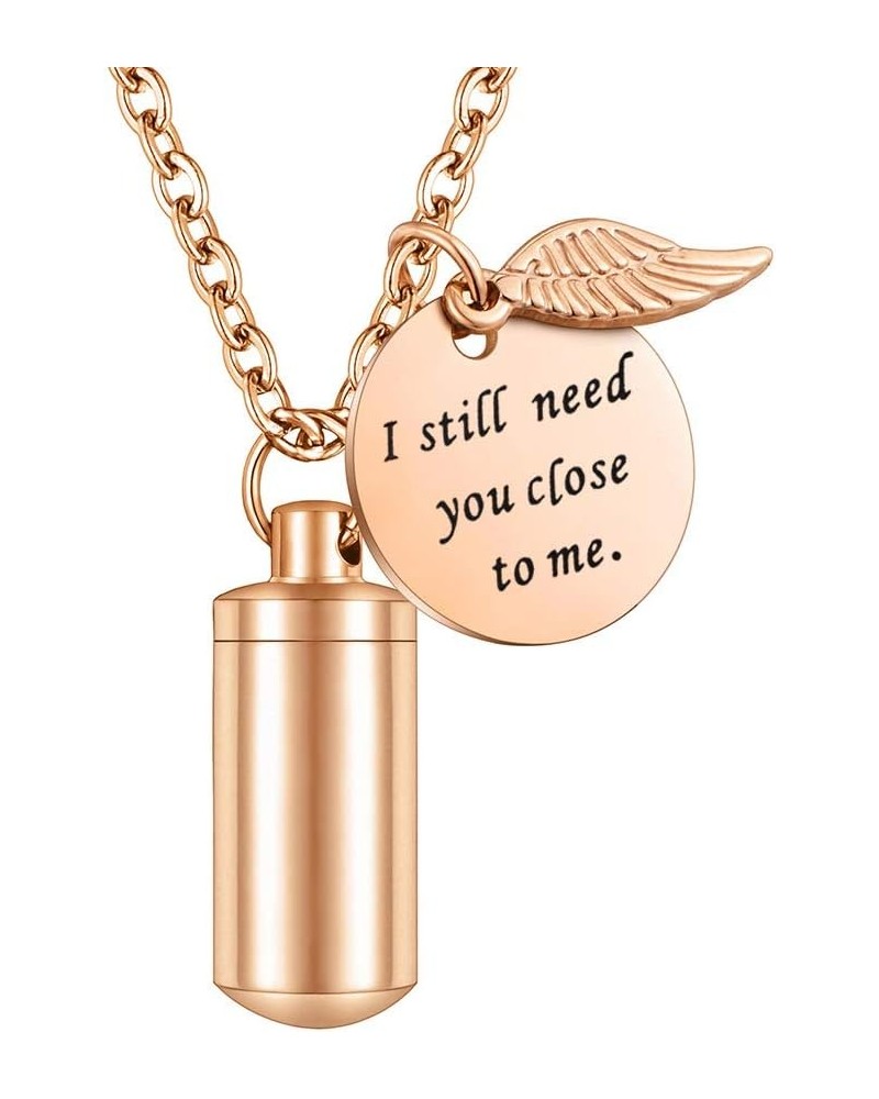 Cylinder Cremation Jewelry Urn Necklace for Ashes Memorial Ashes Necklace with Angel Wing Charm Memorial Keepsake for Pet Hum...