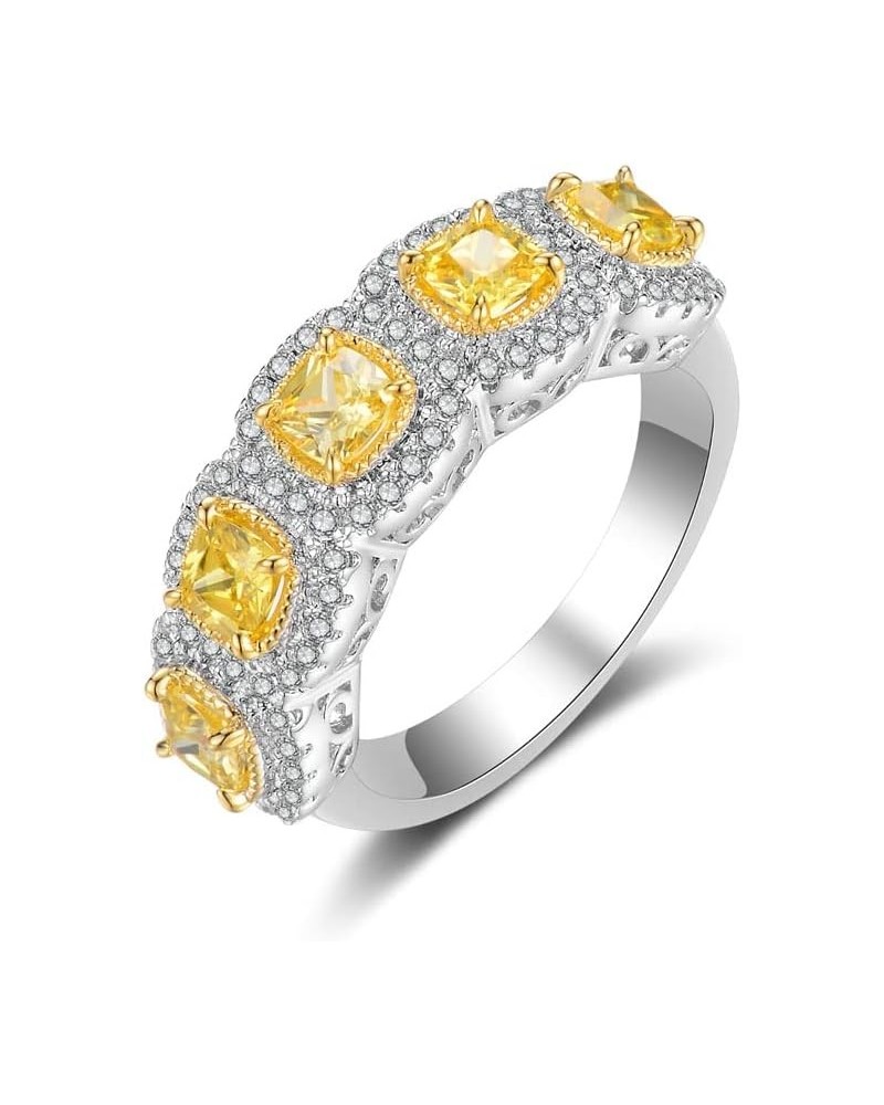 Silver Full CZ Statement Ring for Women,Double Row Pave Yellow Cubic Zirconia Eternity Bands Ring Valentine's Day Jewelry Gif...