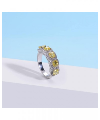 Silver Full CZ Statement Ring for Women,Double Row Pave Yellow Cubic Zirconia Eternity Bands Ring Valentine's Day Jewelry Gif...