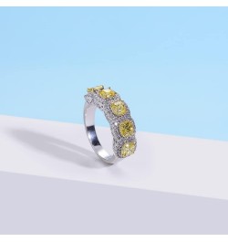 Silver Full CZ Statement Ring for Women,Double Row Pave Yellow Cubic Zirconia Eternity Bands Ring Valentine's Day Jewelry Gif...