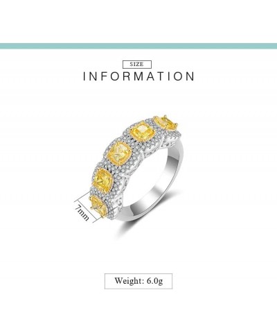 Silver Full CZ Statement Ring for Women,Double Row Pave Yellow Cubic Zirconia Eternity Bands Ring Valentine's Day Jewelry Gif...