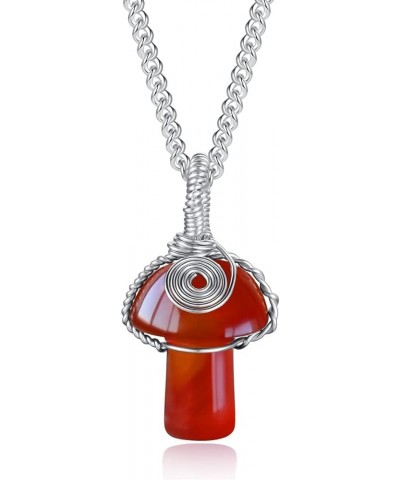 Mushroom Crystal Necklace Wire Wrapped Crystal Mushroom Pendant Necklace for Women Jewelry Gifts Carnelian $7.62 Necklaces