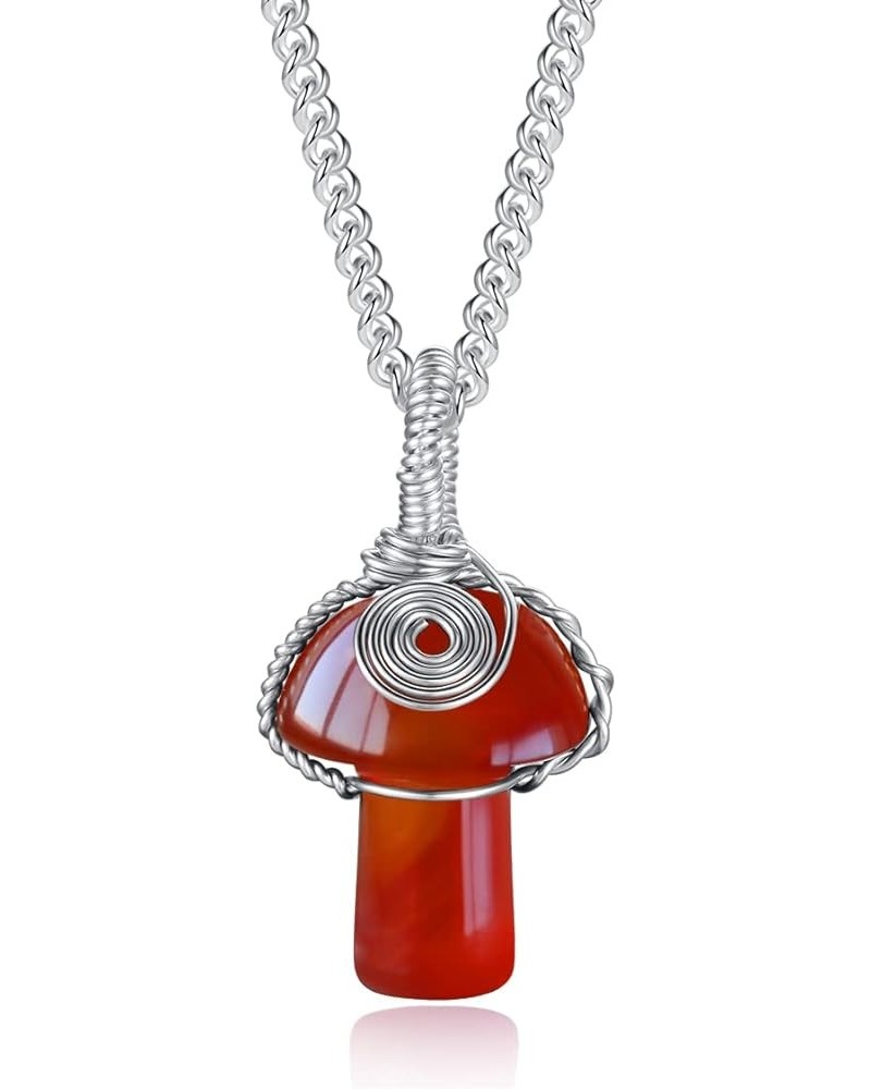 Mushroom Crystal Necklace Wire Wrapped Crystal Mushroom Pendant Necklace for Women Jewelry Gifts Carnelian $7.62 Necklaces