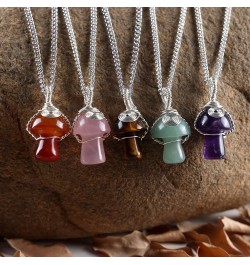 Mushroom Crystal Necklace Wire Wrapped Crystal Mushroom Pendant Necklace for Women Jewelry Gifts Carnelian $7.62 Necklaces