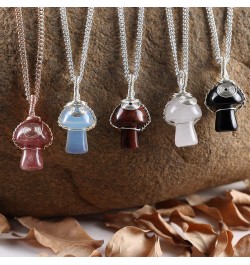 Mushroom Crystal Necklace Wire Wrapped Crystal Mushroom Pendant Necklace for Women Jewelry Gifts Carnelian $7.62 Necklaces