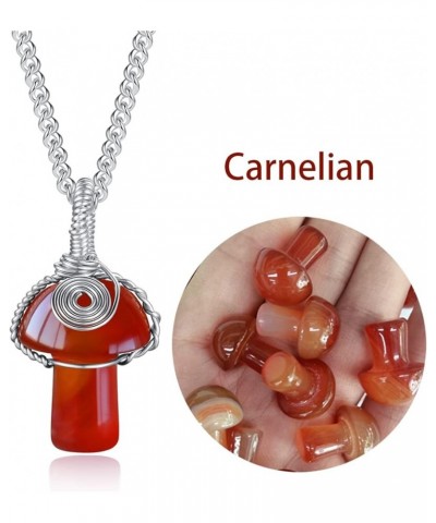 Mushroom Crystal Necklace Wire Wrapped Crystal Mushroom Pendant Necklace for Women Jewelry Gifts Carnelian $7.62 Necklaces