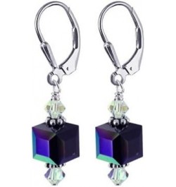 Faceted Cube and Bicones Austrian Crystals Handmade 925 Sterling Silver Leverback Drop Earrings for Women Black AB $15.33 Ear...